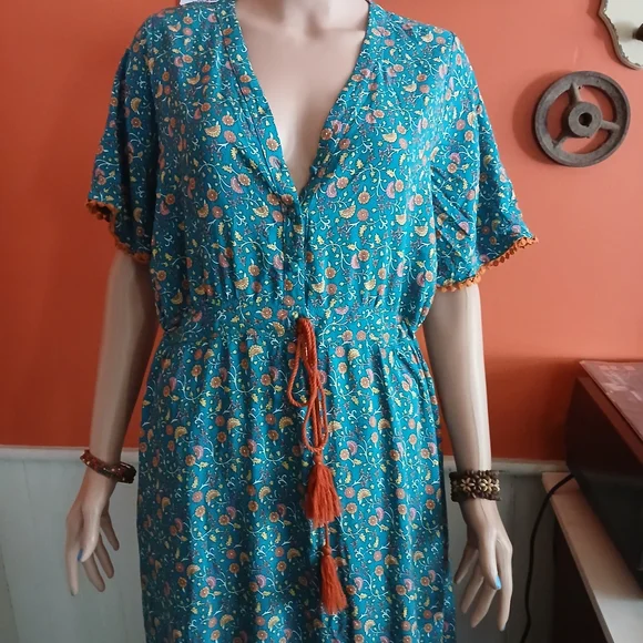 Blue Ruffled Maxi Sundress with Flutter Sleeves - Picture 6 of 6